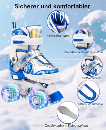 Дитячі ролики FWFX, регульовані, світлові, для занять в приміщенні та на вулиці, розмір S (EU 28-31 / MM 160-200), блакитні