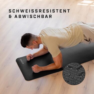 Йога мат KG PHYSIO - чорний, 183x60 см, товщина 8 мм, з ремінком для перенесення. Підходить для йоги, фітнесу, пілатесу та гімнастики.