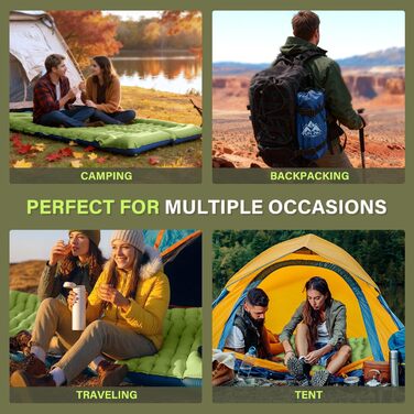 Надувний килимок для кемпінгу з вбудованою подушкою та насосом, Ultralight, компактний для відпочинку на природі, походів, трекінгу, подорожей, намету (Blau/Grün)