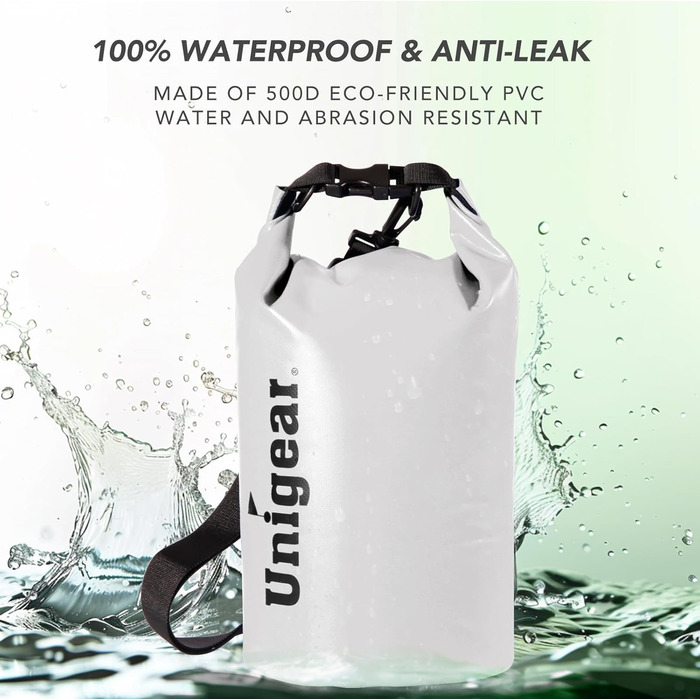Водонепроникний мішок Unigear Dry Bag 2L/5L/10L/20L/40L – рюкзак, сумка, мішок для каяку, риболовлі, кемпінгу, пляжу з кишенею для телефону та ременями