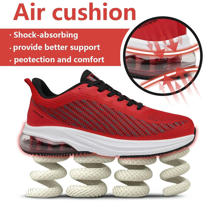 Кросівки для бігу та фітнесу: чоловічі та жіночі, легкі, дихаючі, розмір 36-47 EU (39 EU, червоно-білі)