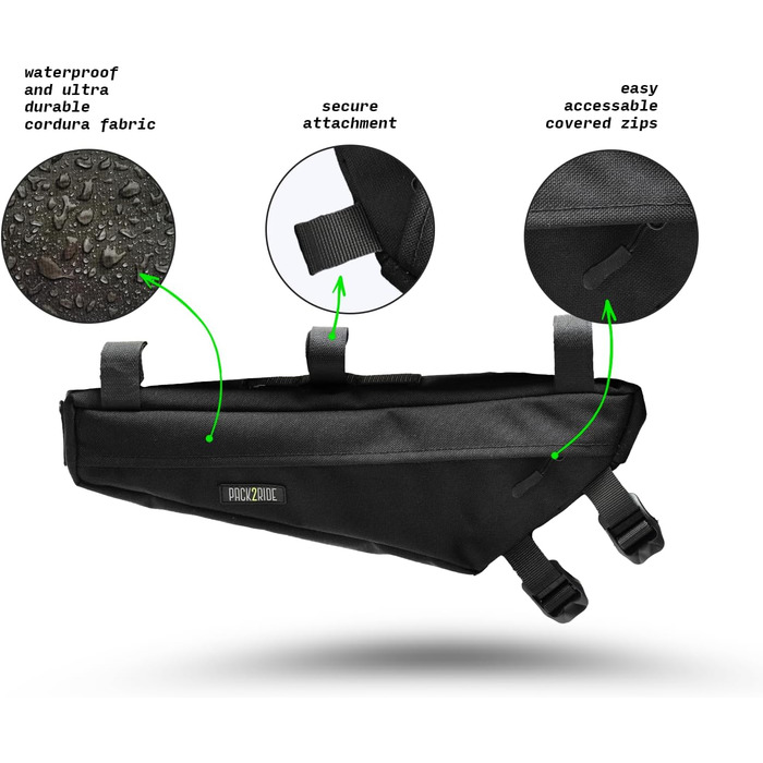 PACK2RIDE Mira — водонепроникна велосипедна сумка з міцної Cordura для байкпакінгу та подорожей, чорна