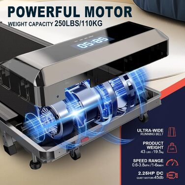Біговий тренажер VOWVIT з нахилом 2.25HP, LED-дисплеєм, керуванням з пульта та додатком, подвійним амортизатором, без монтажу