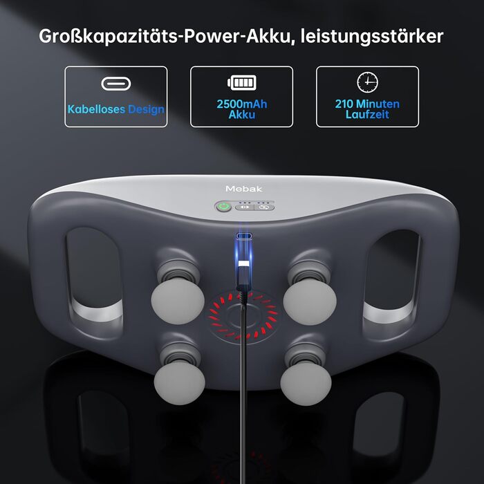 Масажний пістолет Mebak M1 з 4 насадками, 3 режимами, USB-C, для глибокого масажу м'язів спини, стегон та всього тіла, знеболення