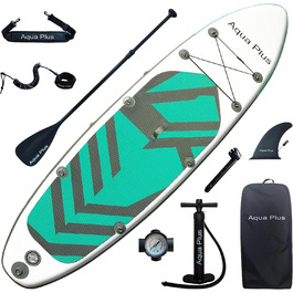 Надувне SUP Aqua Plus 15cm: дошка для паддлбордингу з аксесуарами (весло, насос, рюкзак) для будь-якого рівня підготовки, 335 x 83 x 15 см, сірий колір