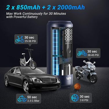 Електрична насосна помпа LERWAY для велосипеда, 150 PSI, 5700 мА·год, міні-автокомпресор, портативний, з LCD-екраном, LED-підсвіткою, Powerbank, для велосипедів, мотоциклів, авто та м'ячів