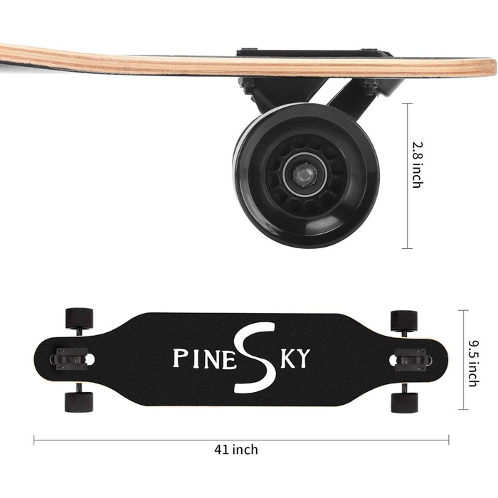 Лонгборд PINESKY 41 дюйм, 8 шарів клена, для круїзингу, карвінгу, фрістайлу та даунхілу (Beacon) + T-інструмент