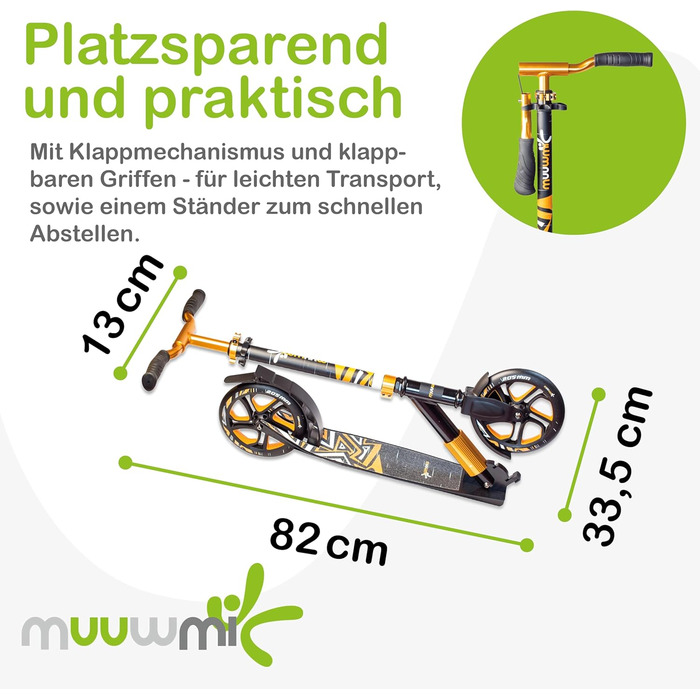 Самокат трюковий muuwmi Aluminium Scooter Deluxe 205мм ABEC 7, регульована висота, для дітей та дорослих, чорно-золотий
