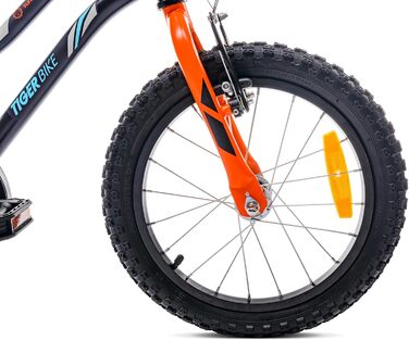 Дитяче велосипед Sun Baby Tiger Tracker 14/16 дюймів для хлопчиків. Легкий, з бічними колесами та штовхачем, 2-6 років. BMX, чорно-помаранчевий.