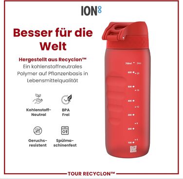 ION8 Фляга для води, 750 мл (Червона, Evo)