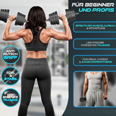 Набір гантелей RE:SPORT 30 кг, регульовані, 2 шт. | Гантелі для фітнесу, силових тренувань та дому | З 4 фіксаторами