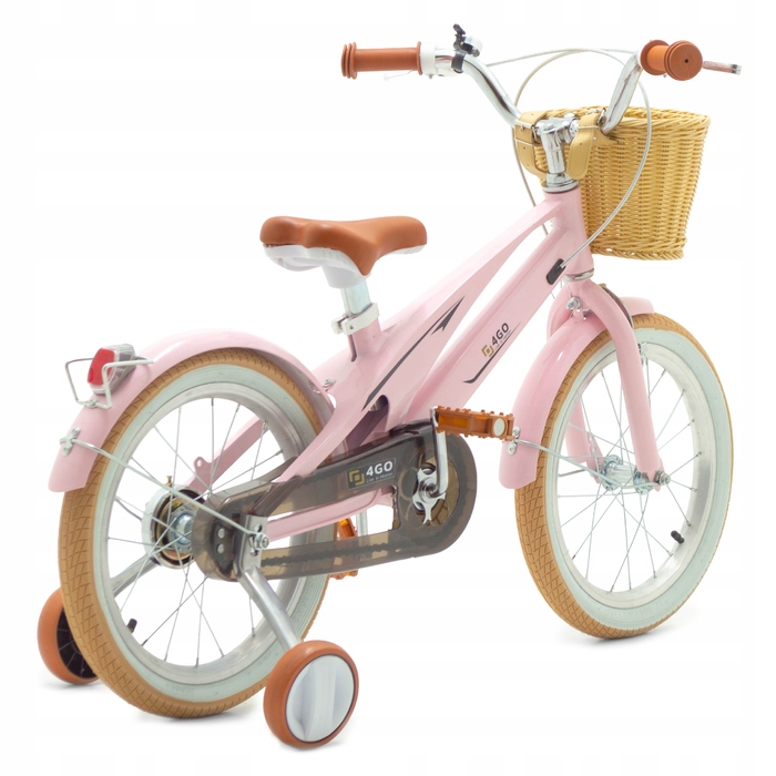 Дитячий велосипед 16 дюймів з бічними колесами та кошиком, рожевий
