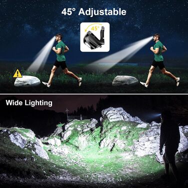 Ліхтар на голову Gritin LED, 2 шт. Супер яскравий ліхтар на лоб з 3 режимами, водонепроникний IPX5, легкий, для бігу, кемпінгу, риболовлі, чорний