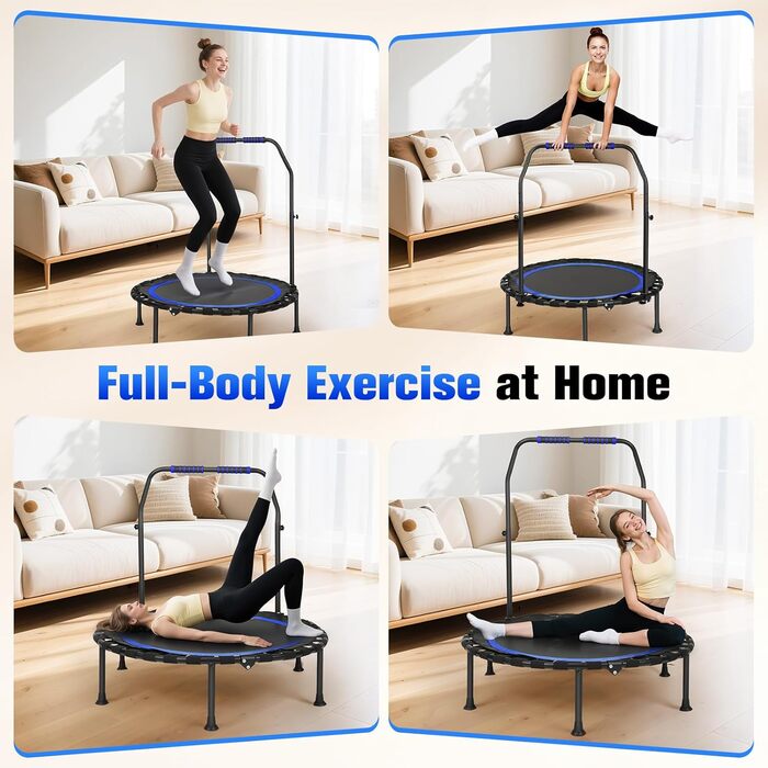 Трамплін для фітнесу в приміщенні, складаний, Ø101см, 150 кг, стабільний, тихий, блакитний