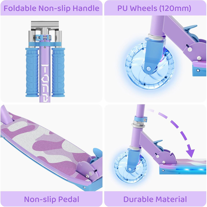 Самокат дитячий TONBUX Roller Kinder 6 років з підсвіткою, регульована висота, складаний, для дітей 5-12 років