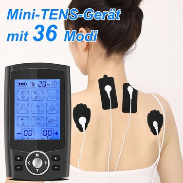 Апарат для терапії болю TENS EMS, електроспур з 36 програм, 12 електродів, для зняття болю