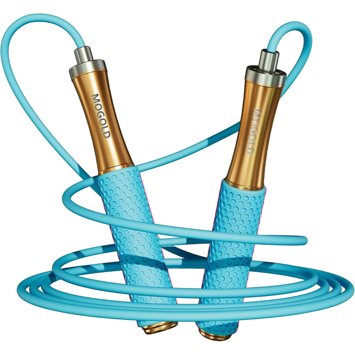 Стрибкове канат для чоловіків, жінок, дітей – з подвійним кульковим підшипником, 360-градусний поворот, металевий руків'я, ядро з силіконовим руків'ям, регульований, 3 м, для фітнесу, схуднення (Блакитний)