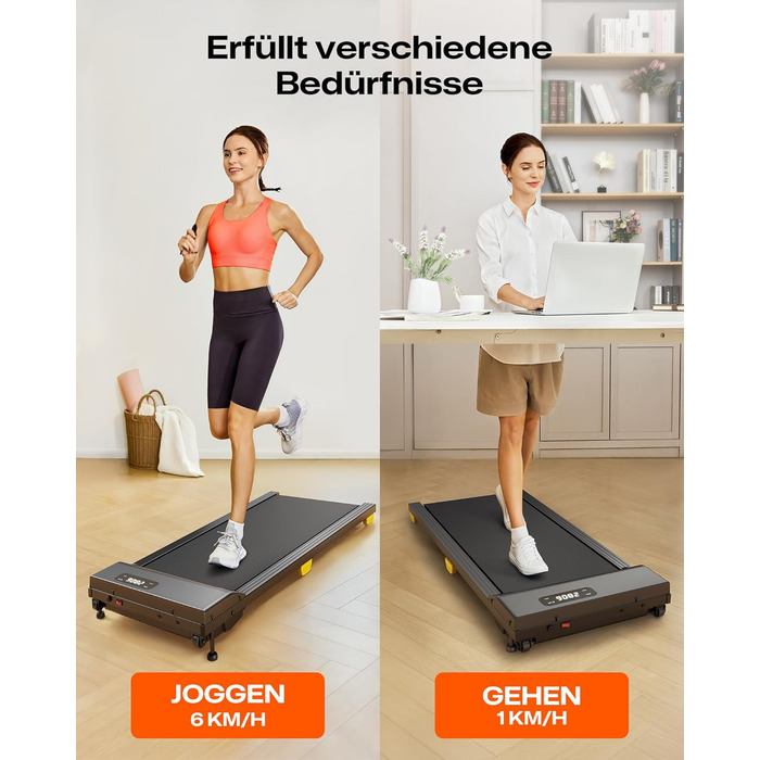 UREVO Walking Pad - біговий килимок з регулюванням нахилу 9%, тихий, з амортизацією, 2.5 к.с., для дому/офісу, з пультом, без монтажу, чорний