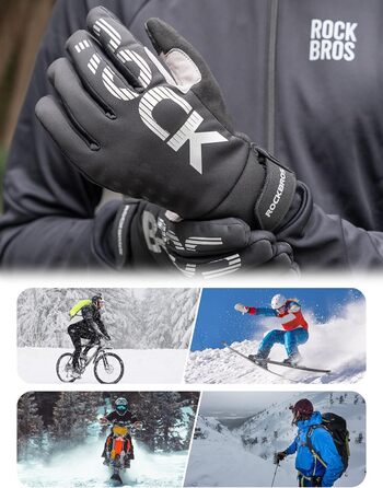 Велосипедні рукавички ROCKBROS для жінок та чоловіків, зимові, Thinsulate, теплі, сенсорні, для MTB, катання, альпінізму, бігу та активного відпочинку (XXL, Thinsulate)