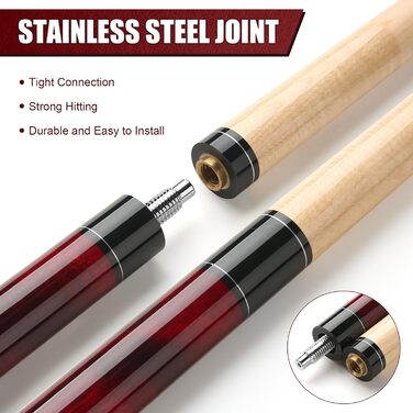 Кю Pool Queue 58 дюймів: Більярдний кий з канадського клена, наконечник 13 мм, для професійних гравців. Білльярдний кий 1/2 Maple, червоний