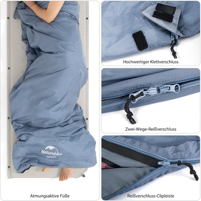 Сплячий мішок Naturehike - легкий, для підлітків та дорослих, комфортна температура 7°C, для походів, кемпінгу та рюкзакових подорожей (LW180-Blau)
