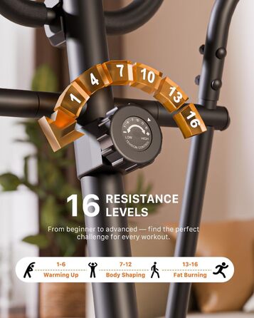 Еліптичний тренажер Aeriflo S100 для дому з Bluetooth, LCD-дисплеєм та транспортувальними роликами. 16 рівнів опору, ультратихий, чорний.