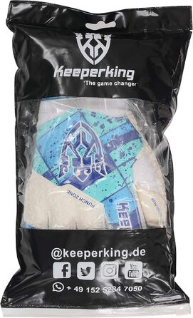 Воротарські рукавички Keeperking для дітей з фіксацією пальців, футбольні рукавички з німецьким латексом 4 мм, професійний хват, унісекс, різні розміри та кольори, білі/сині/блакитні, крій Flat Cut