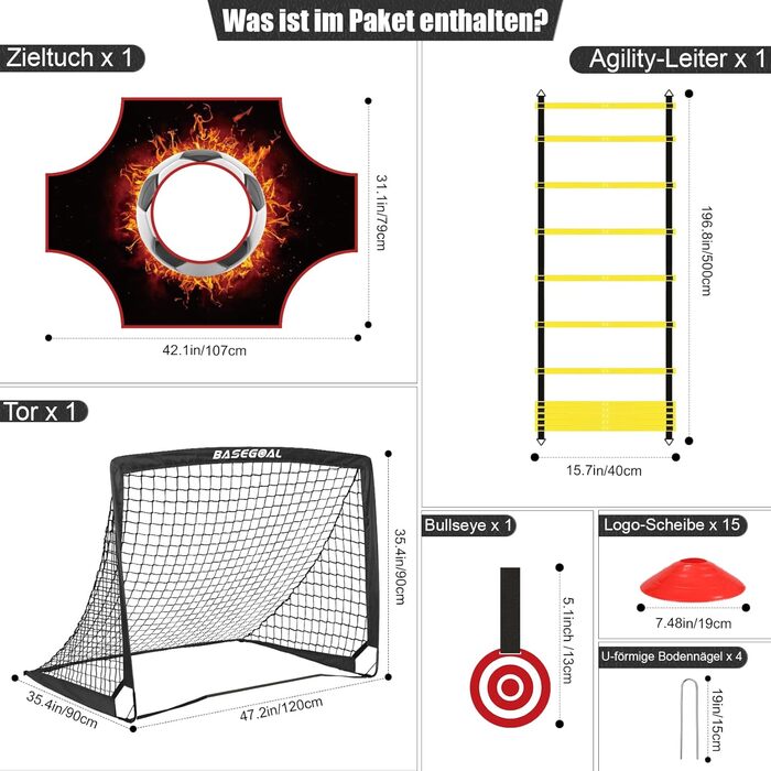 Набір для тренування футболу Kinder 3 в 1 з мішенню, ціллю та сумкою, складані воріта, для гри в приміщенні та на вулиці - 120x90x90 см (Чорний+Тренер)