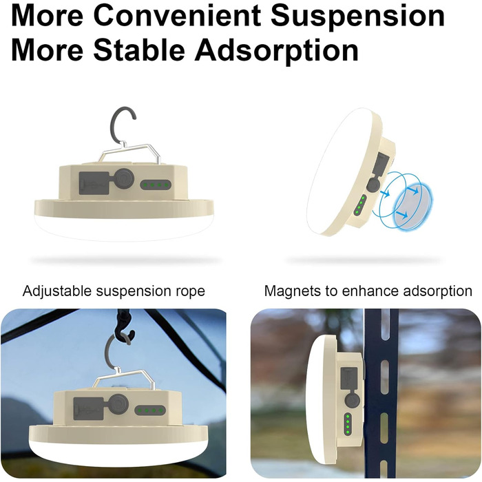 Ліхтар кемпінговий LED 2000 люмен з акумулятором 9900mAh, 30W, бежевий. Ліхтар для намету, пошуковий прожектор, аварійне освітлення для походу, кемпінгу, відключень електроенергії