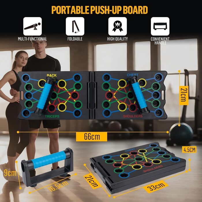 Лежанка для віджимань 24 в 1, складана, з ручками для тренування м'язів. Підходить для чоловіків та жінок (Чорний)