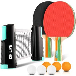 Набір для настільного тенісу для 2 гравців: 2 ракетки, сітка та 6 м'ячів - для гри в приміщенні та на вулиці (чорний/червоний)