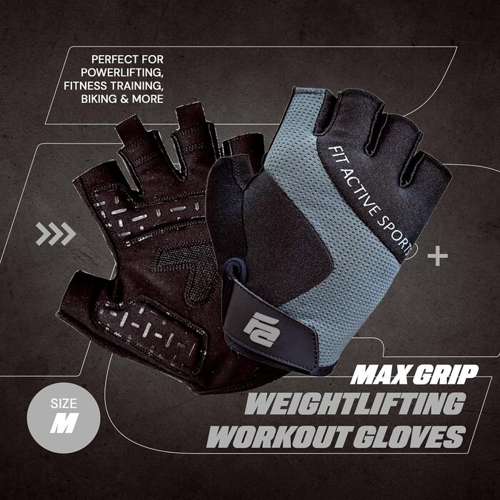 Рукавички для фітнесу та важкої атлетики Fit Active Sports Max Grip (чоловічі/жіночі, сірі, M) - дихаючі, антиковзкі
