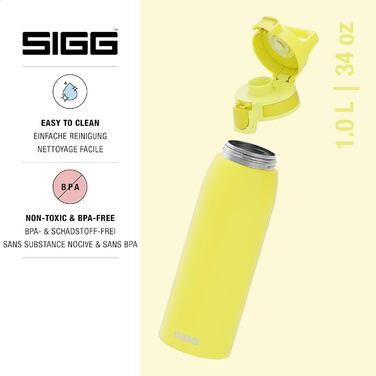 SIGG пляшка для води з нержавіючої сталі 1 л, Shield ONE, для газованих напоїв, ультра-лимон, герметична, легка, BPA-free