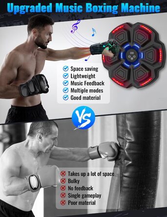 Музичний бокс-машина ZXTWTOY з LED, настінна, з боксерськими рукавицями, 9 режимів швидкості, Bluetooth, електронна, подарунок для дорослих