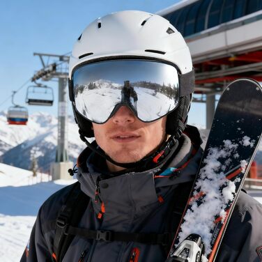 Гірськолижні маски VCOROS з змінним склом, унісекс, захист від UV, антитуманне покриття, регульований ремінь, сноуборд маска 02-Срібло/Білий + лінза (VLT13 %) (01-Срібло/Чорний + лінза (VLT13 %))