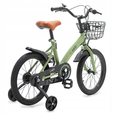 Дитячий велосипед 12 дюймів із боковими колесами та кошиком, колір хакі