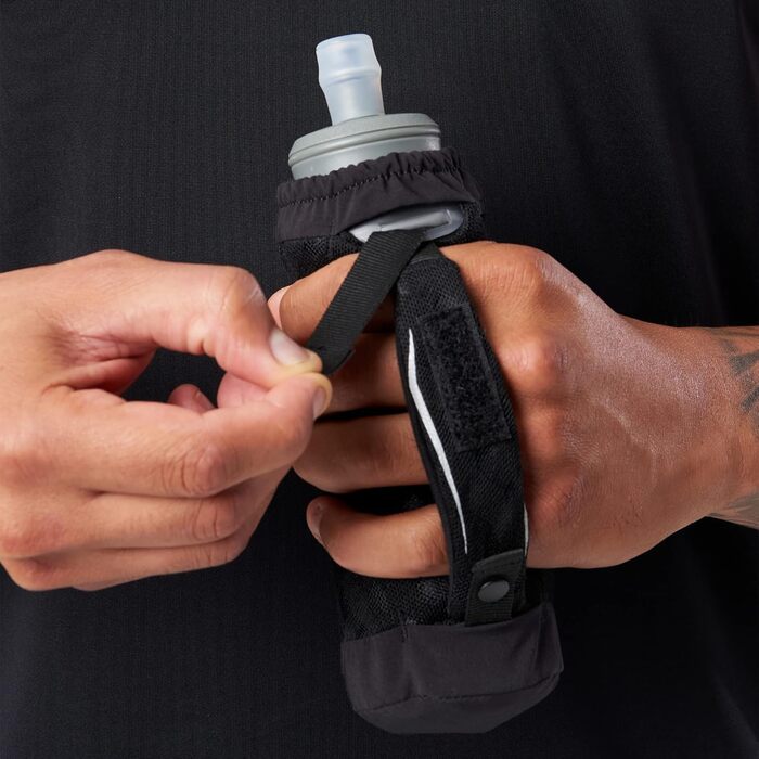 Nathan ExoDraw Grip Free Running Soft Flask 530 мл, BPA-free, з чохлом, сталь-сірий/чорний/червоний, пляшка для води для бігу
