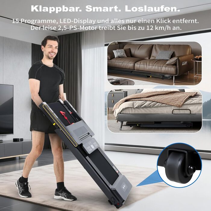 Ходунка-біговий килимок ISE 2-в-1 для дому, до 12 км/год, ультратонкий, складний, до 120 кг, LED-дисплей, 12 програм, для суглобів