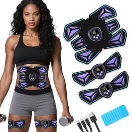 Електричний стимулятор м'язів пресу EMS, тренувальний пристрій з 10 гелевими електродами, 6 режимів та 15 рівнів інтенсивності, для пресу, рук та ніг