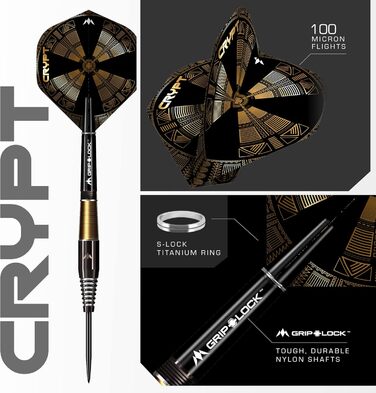 Набір дротиків Mission Darts Crypt 90% вольфрам, чорні та золоті, PVD-покриття, сталевий наконечник, різні стилі та ваги