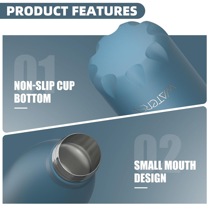 Дитяча термофляга WATERSY з нержавіючої сталі, 500 мл, Smogblau (з квітковим орнаментом)