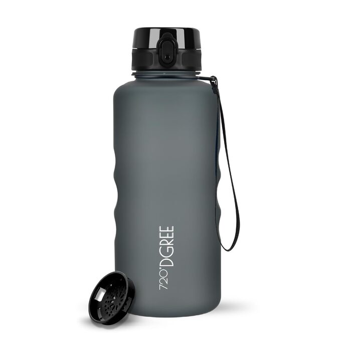 Пляшка спортивна 720°DGREE 'uberBottle' з ситечком, 1.5л, чорна - BPA-Free, для спорту, школи, фітнесу, велосипеда, прогулянок. Легка, Tritan
