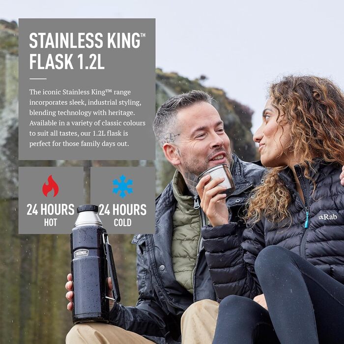 Термос King Thermos 1,2 л, нержавіюча сталь, з чашкою та ручкою, сірий