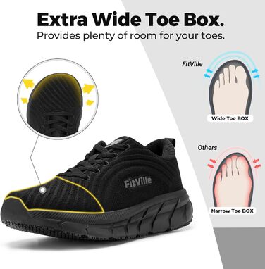 Жіночі кросівки для бігу FitVille з широкою стопою: дихаючі, зручні, спортивні, чорні (40 EU)