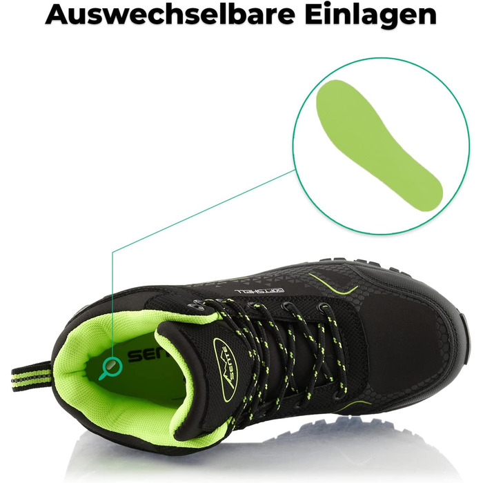 Черевики для піших прогулянок для жінок та чоловіків, зимові, водонепроникні, чорно-зелені (37 EU)