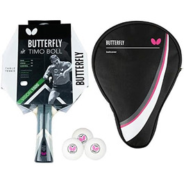 Настільний тенісний ракетка Butterfly Timo Boll Vision 1000 для професійних гравців, ITTF сертифікований, накладка Pan Asia, ручка конкавна, у комплекті з чохлом DC1 і м'ячами