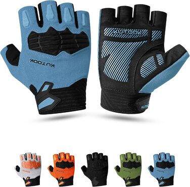 Велосипедні рукавички KUTOOK MTB для катання літом з амортизуючою вставкою та захистом пальців. Дихаючі рукавички для чоловіків та жінок, сіро-помаранчевий колір (XL, синій)