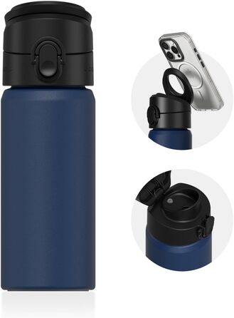 Пляшка для води RHINOSHIELD AquaStand 480 мл, сумісна з MagSafe, нержавіюча сталь, без трубочки, спортивна, з магнітною ручкою, з регульованою підставкою, колір морський синій
