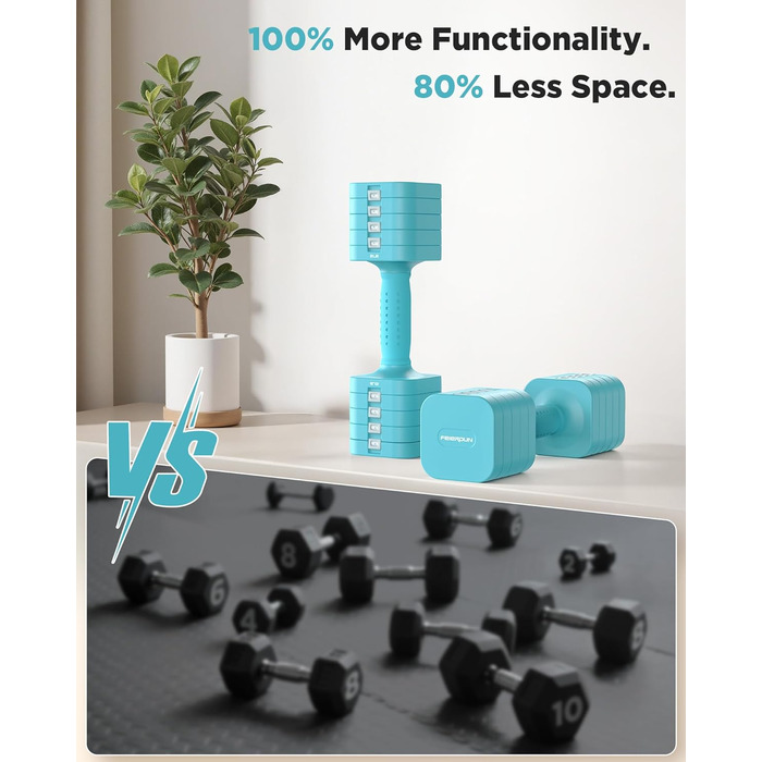Штанги FEIERDUN з регулюванням ваги 2 шт. (2/4/6/8/4,5 кг), для жінок, швидке налаштування, подвійний захист, для домашнього фітнесу (блакитний)