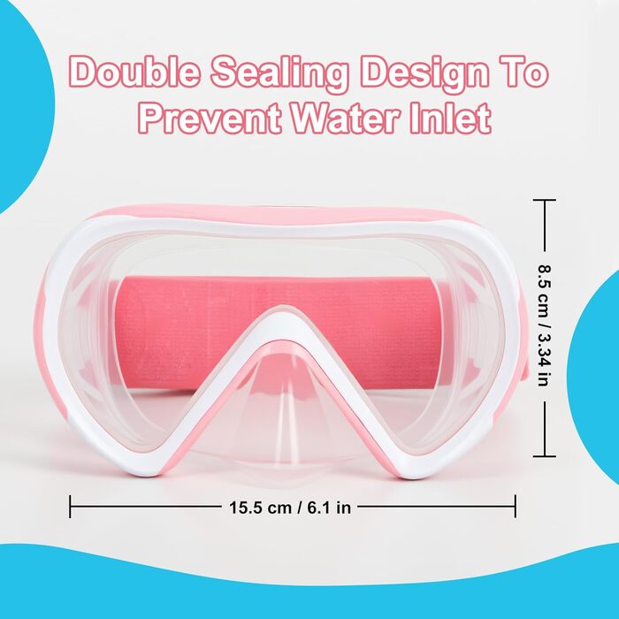 Дитячі маски для снорклінгу Kinder з трубкою, 180° панорама, проти запотівання, для дітей 4-16 років (рожевий)